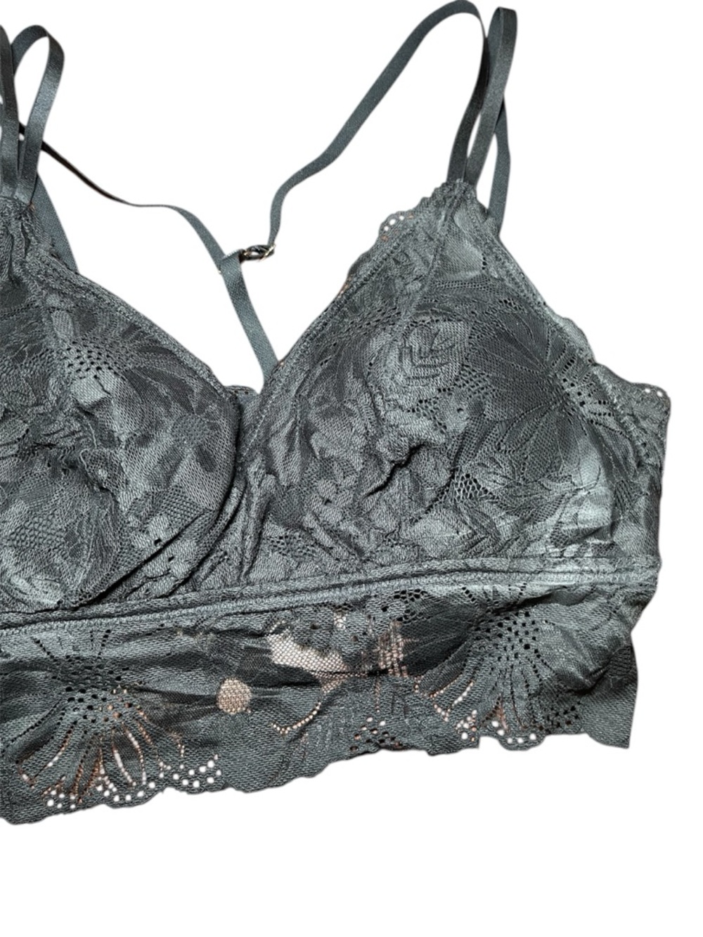Aerie Bralette Black Padded Lace Racerback Gold Hardware Floral Boho XL - Picture 2 of 13